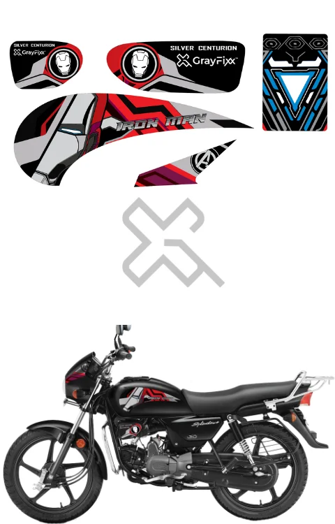Iron Man Edition Half Body Sticker Compatible with Splendor Plus | Printed In Premium Vinyl With FPF(Fade Protection Film), Water Proof, Precut Sticker, Pack Of 1 Compatible with Both Side
